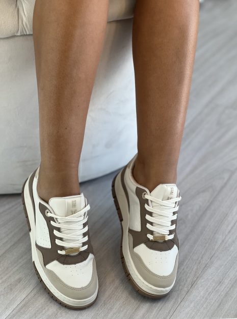 tênis casual bege/marrom claro/off white via marte 219 002 04