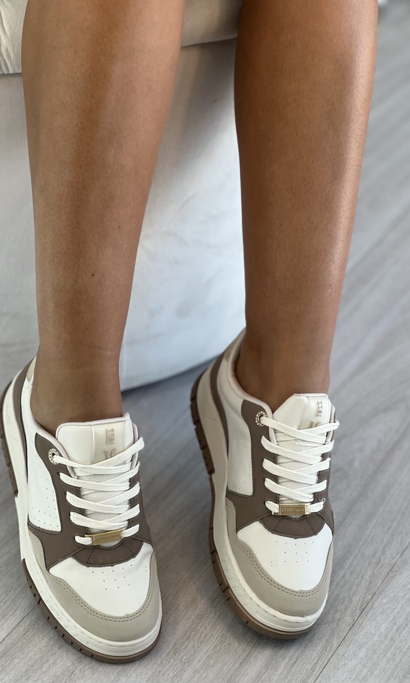 tênis casual bege/marrom claro/off white via marte 219 002 04