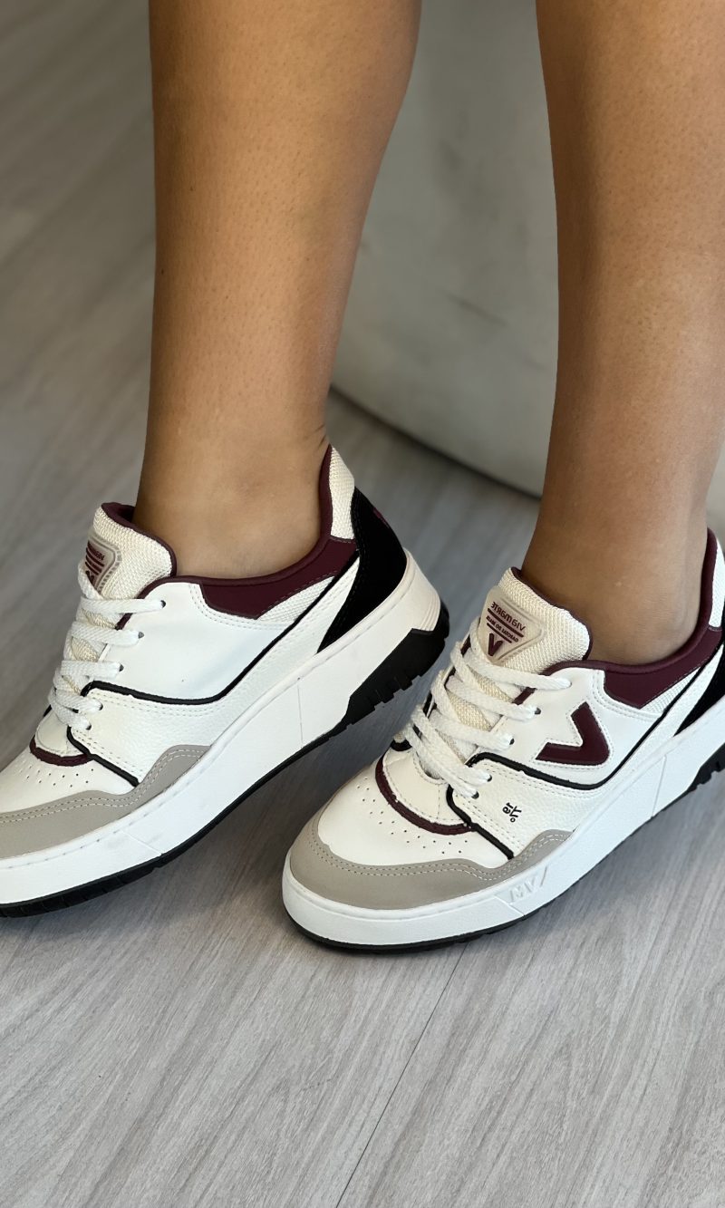 tênis casual bordo/branco cinza/preto via marte 042 025 21 tênis casual bordo/branco cinza/preto via marte 042 025 21