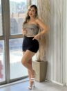 saia com short betina marrom