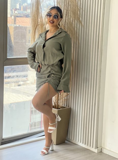 vestido camisa manga longa verde