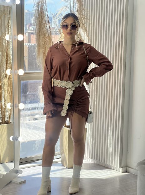 vestido camisa manga longa marrom