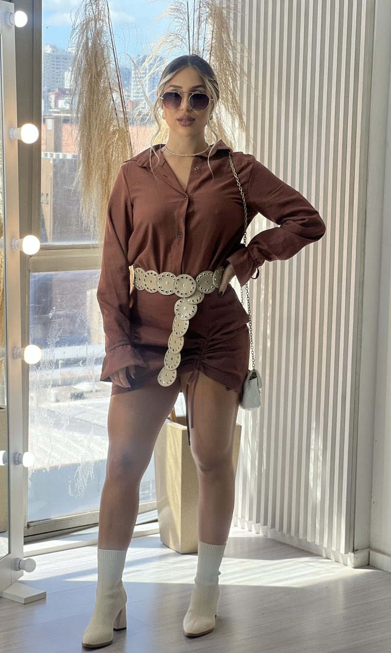 vestido camisa manga longa marrom