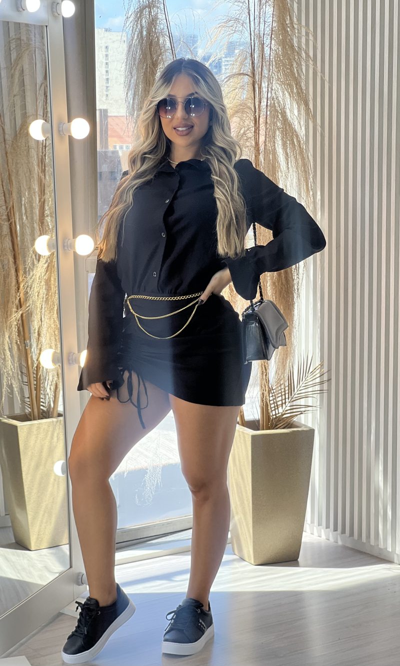 vestido camisa manga longa preto vestido camisa manga longa preto