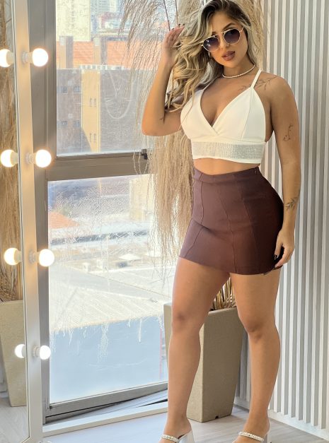 saia com short betina marrom