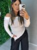 blusa manga longa celeste off white