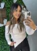 blusa manga longa celeste off white