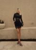 vestido tule manga longa jaque preto