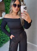 blusa manga longa celeste marrom