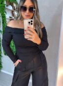 blusa manga longa celeste marrom
