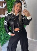 calça jeans cargo wide leg pequim black