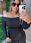blusa manga longa celeste marrom