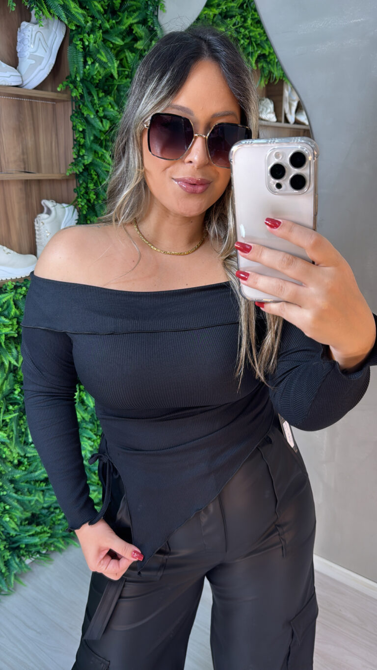 blusa manga longa celeste marrom