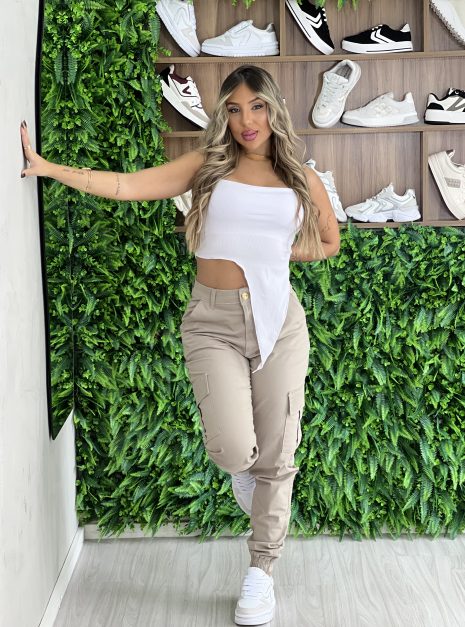 calça jeans cargo jamaica bege