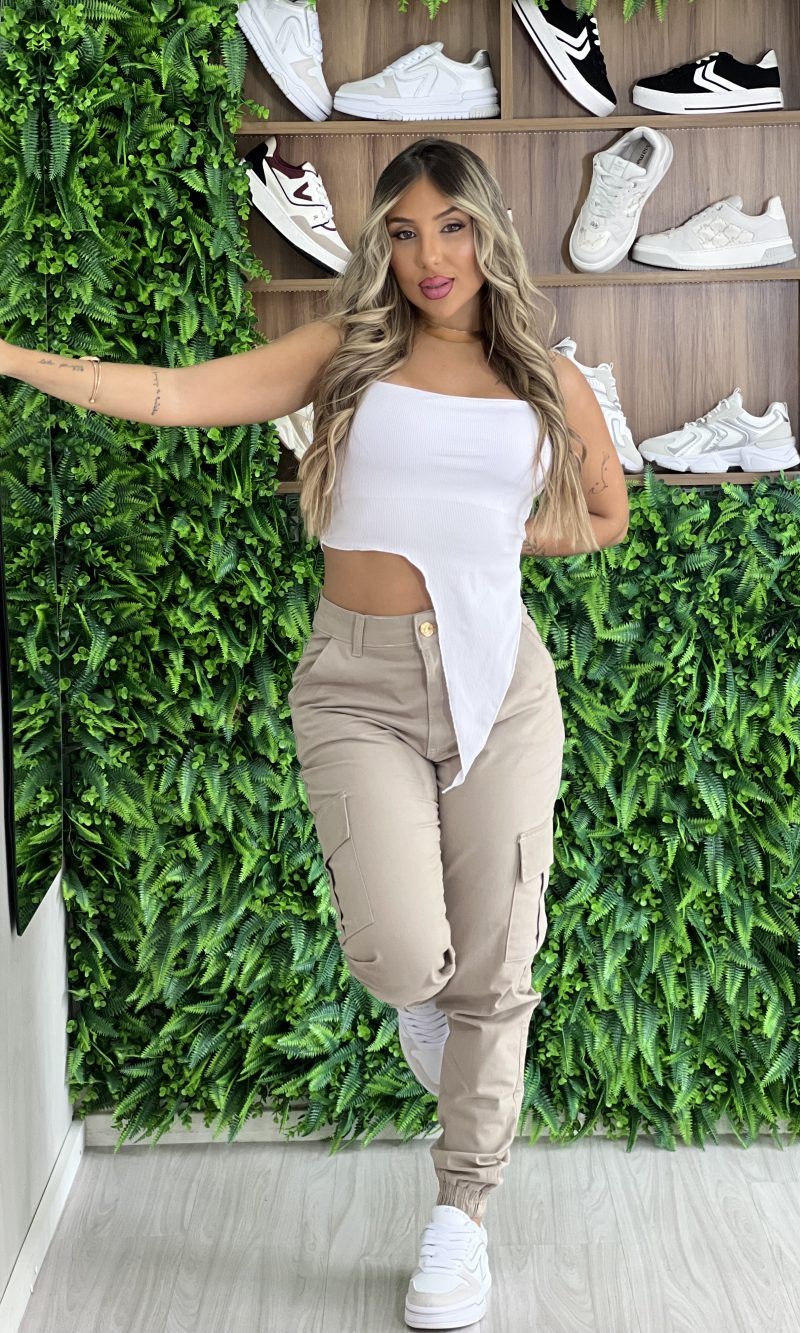 calça jeans cargo jamaica bege