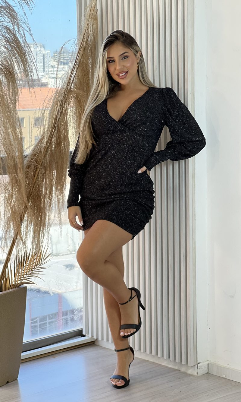 vestido manga longa baly preto