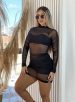 vestido tule manga longa jaque preto