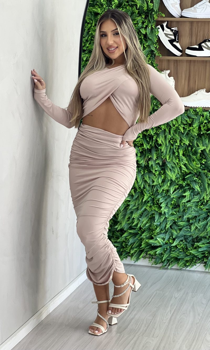conjunto manga longa midi kim bege