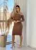 vestido midi manga longa carolina marrom