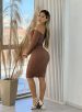 vestido midi manga longa carolina marrom