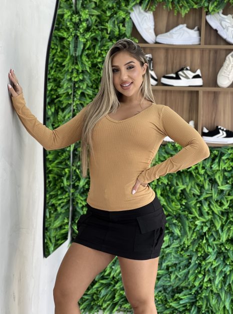 blusa canelada mila bege médio