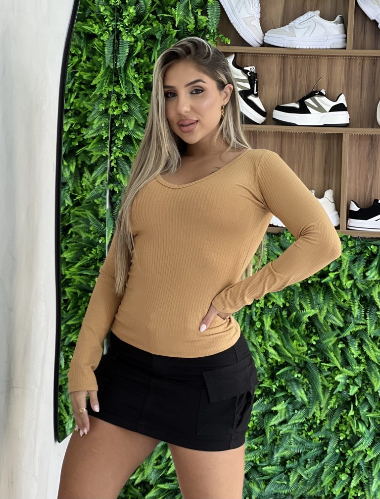 blusa canelada mila bege médio