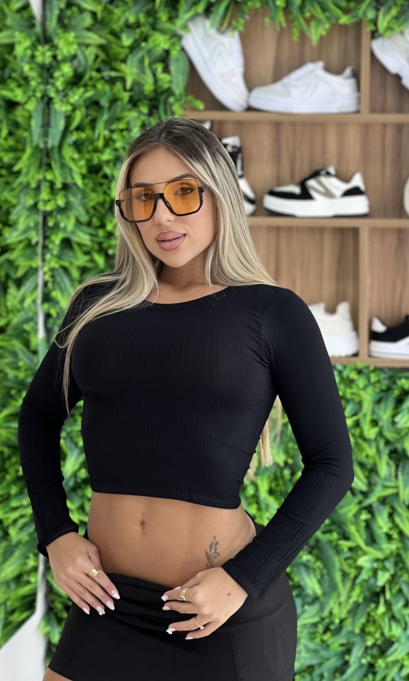 cropped manga longa paty preto