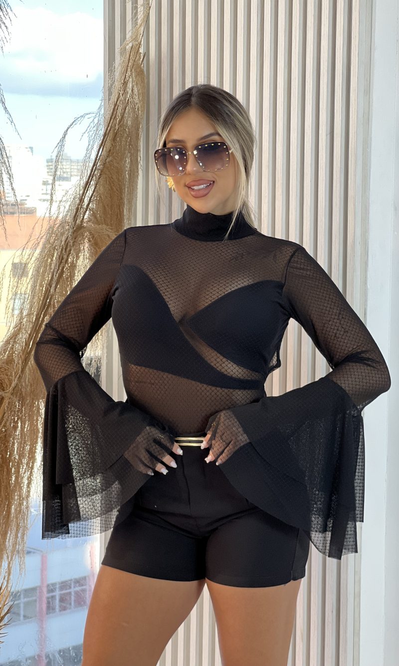 body tule manga longa ayra preto