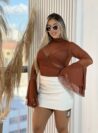body tule manga longa ayra marrom