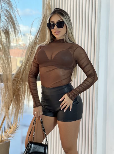 body tule manga longa joice marrom