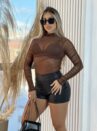 body tule manga longa joice marrom