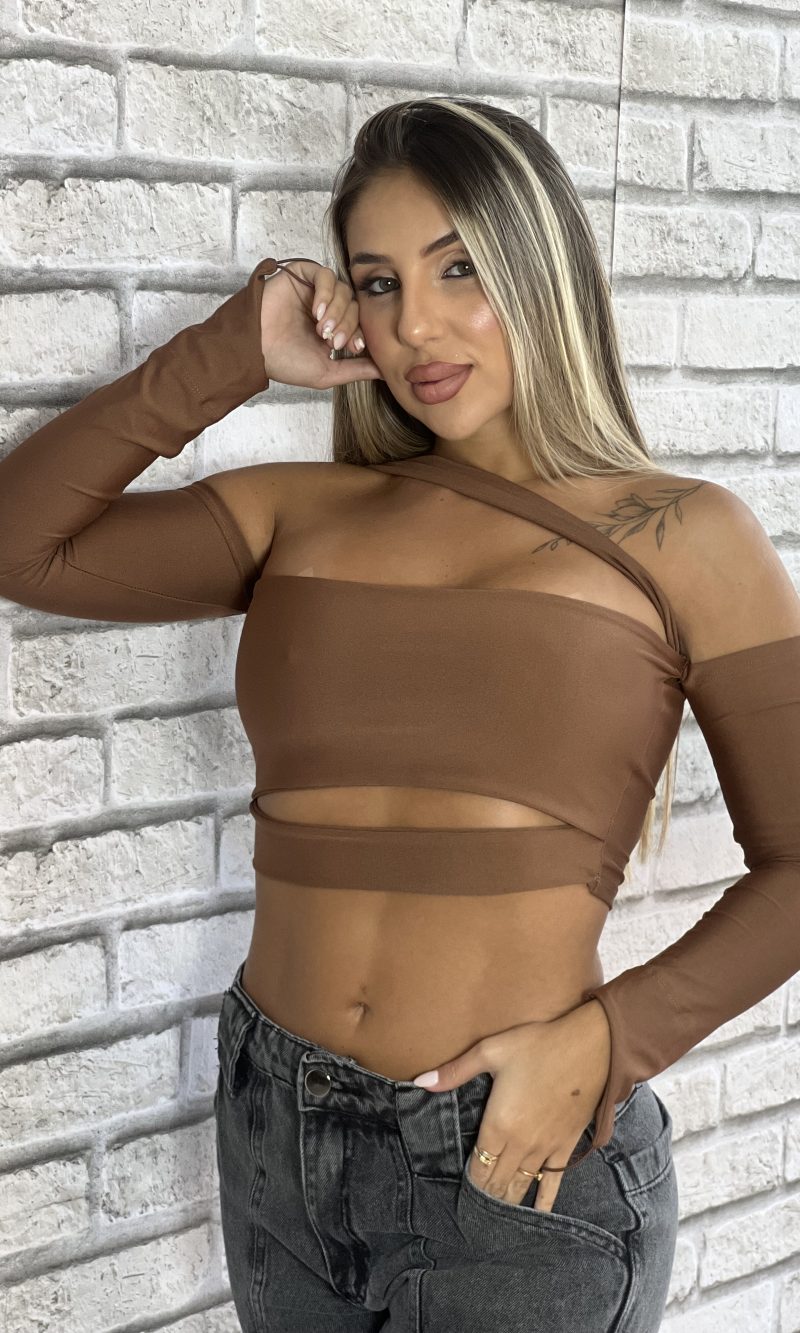 cropped manga longa gringa marrom cropped manga longa gringa marrom