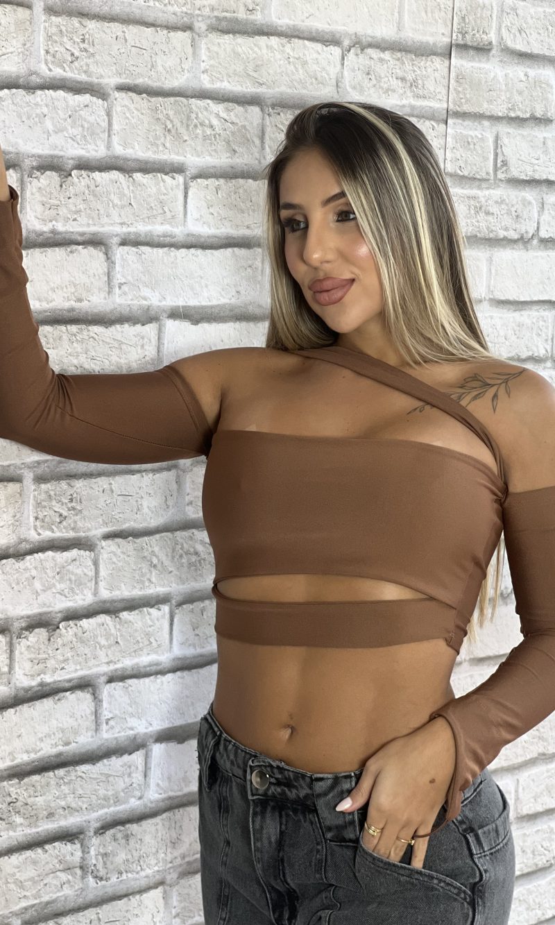 cropped manga longa gringa marrom