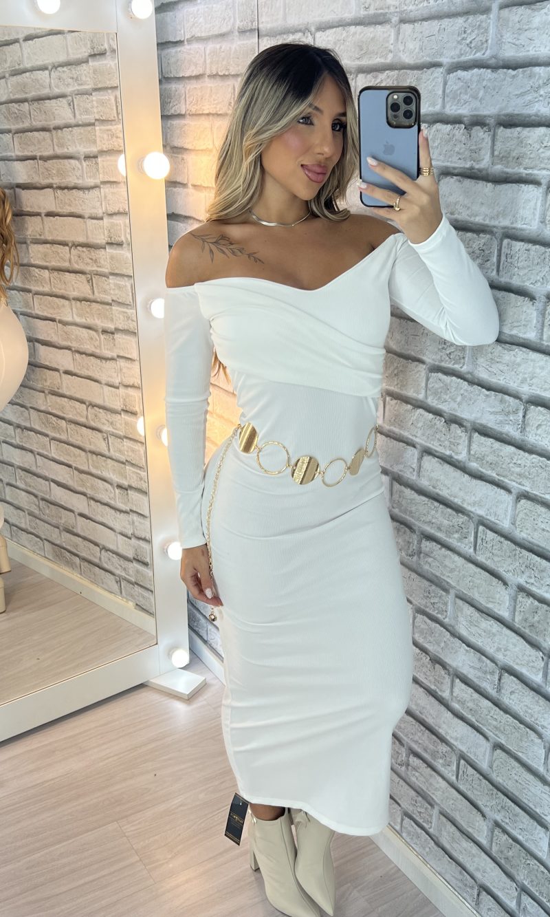 vestido midi caroline off white