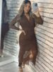 vestido midi manga longa bruninha marrom