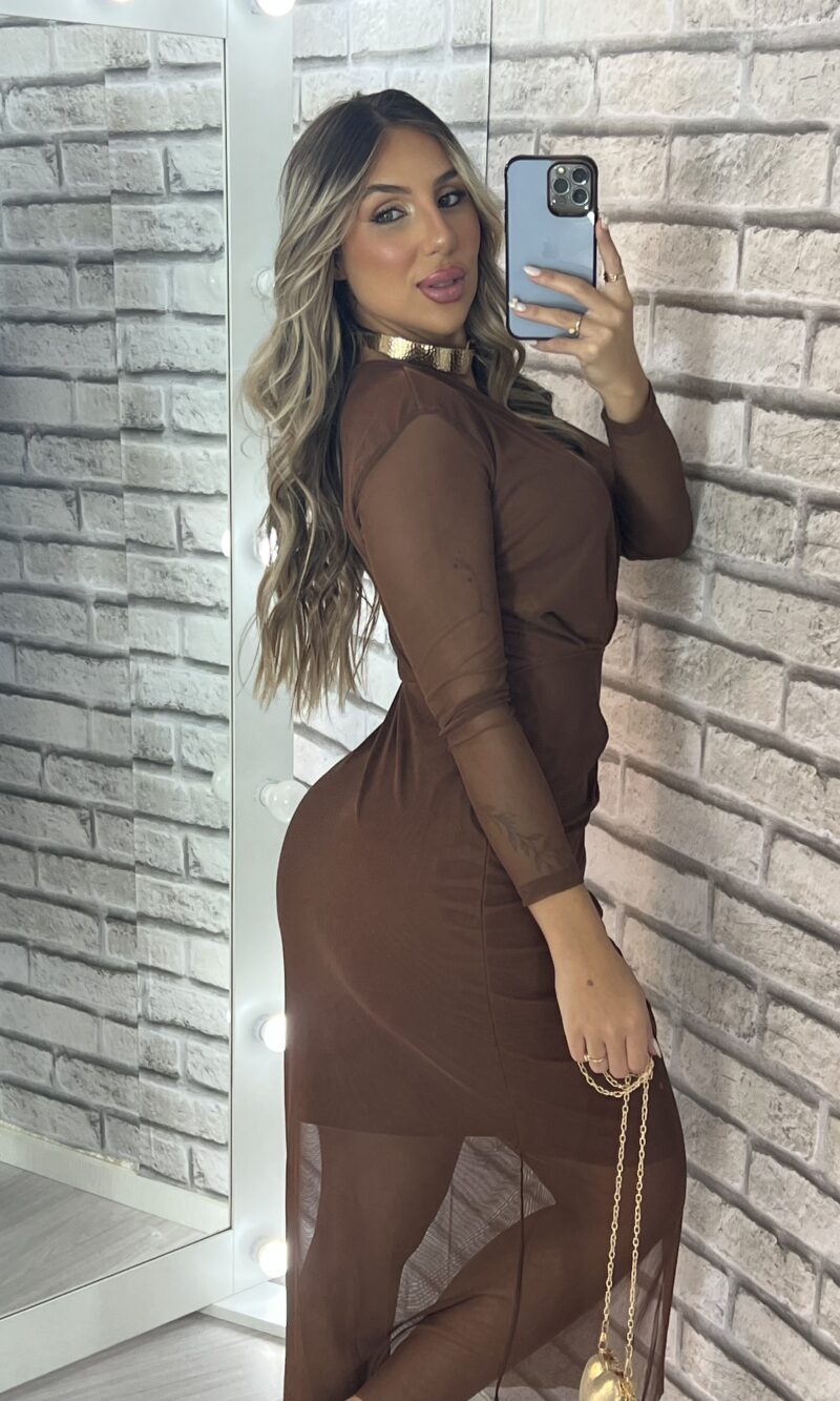 vestido midi manga longa bruninha marrom vestido midi manga longa bruninha marrom