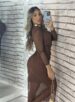 vestido midi manga longa bruninha marrom