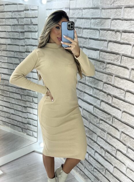 vestido midi rose bege