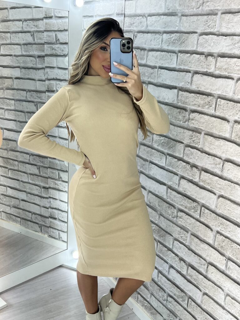 vestido midi rose bege