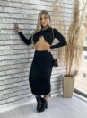 conjunto manga longa midi kim preto
