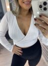 cropped manga longa bru bege