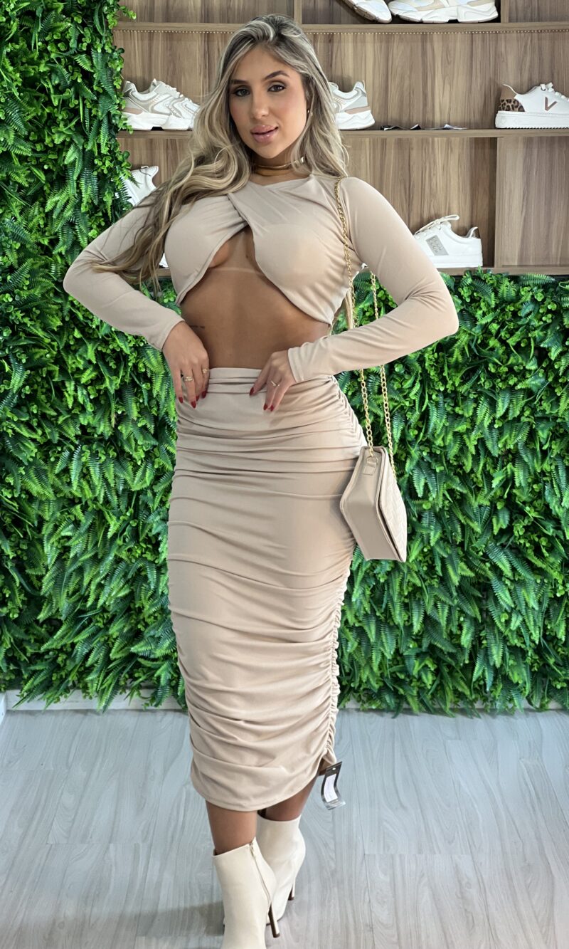 conjunto manga longa midi kim bege