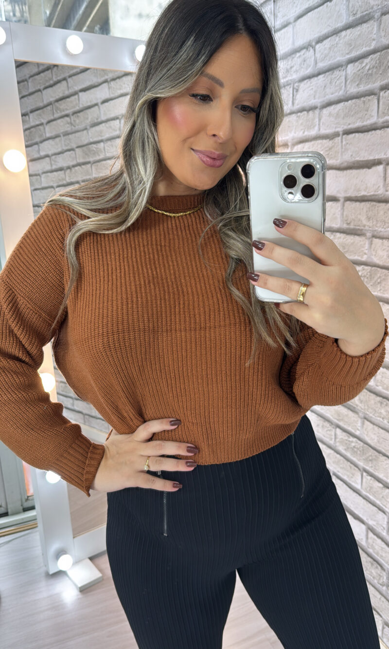 blusa manga longa tricot cloe caramelo blusa manga longa tricot cloe caramelo