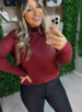 blusa alongada bordô