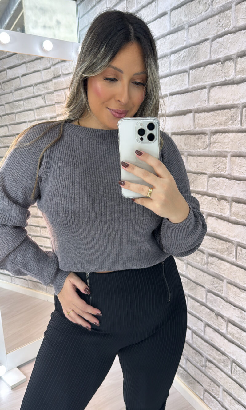 blusa manga longa tricot cloe cinza blusa manga longa tricot cloe cinza