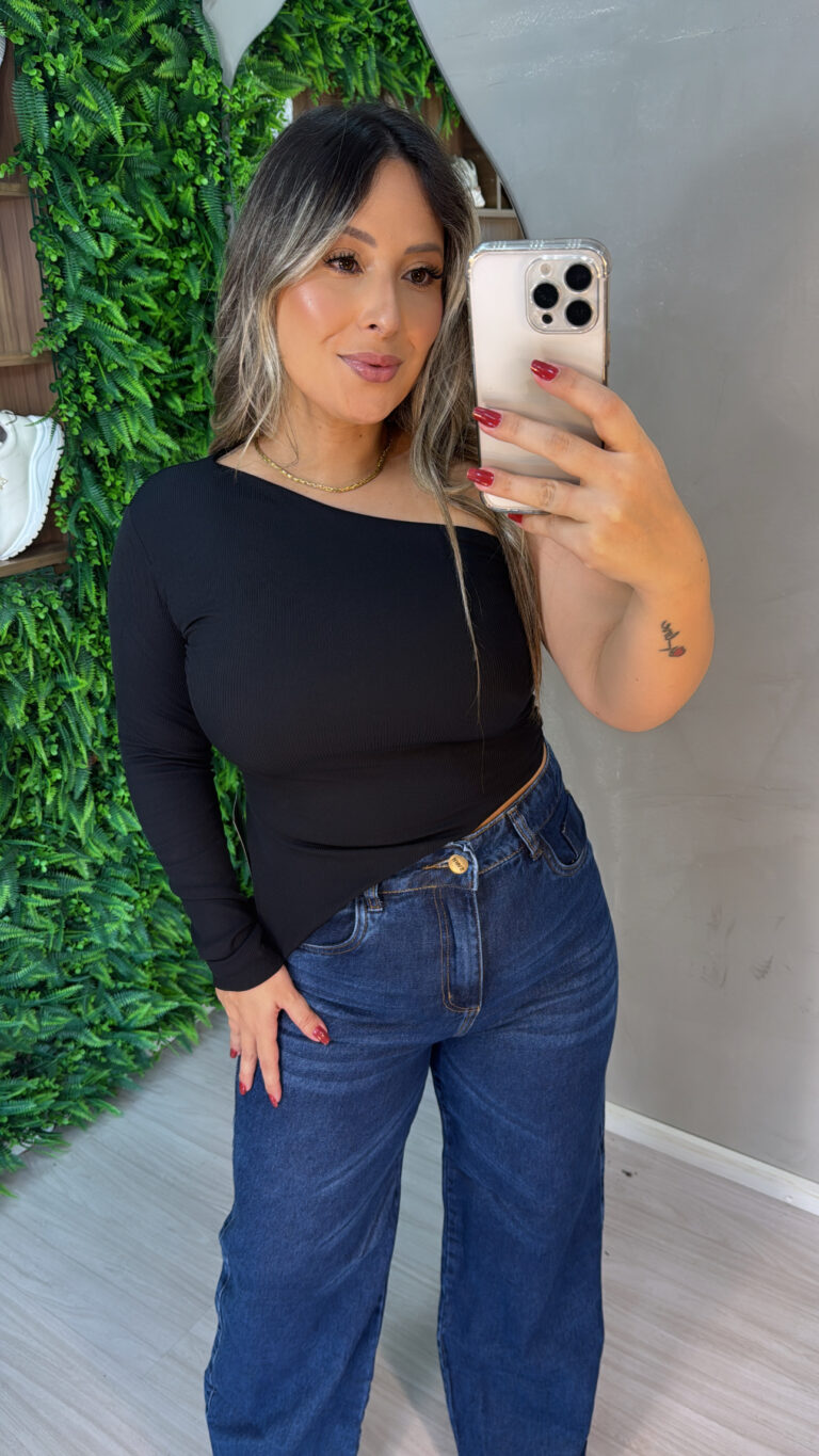 blusa manga longa adriana preto