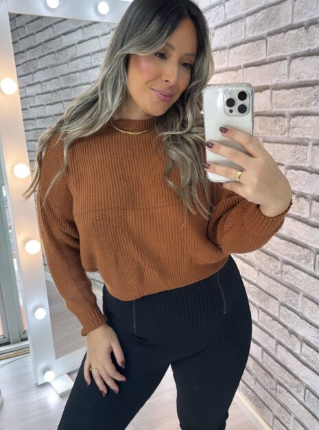 blusa manga longa tricot cloe caramelo