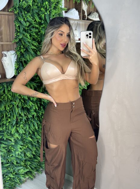 calça pantalona/jogger pedrita marrom