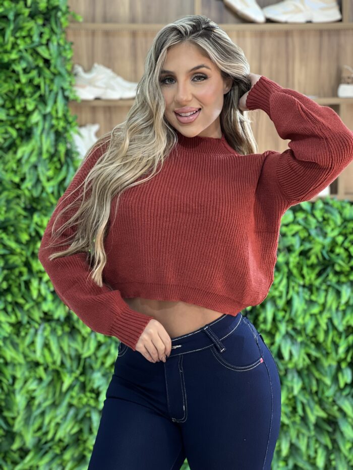 blusa manga longa tricot cloe terracota blusa manga longa tricot cloe terracota