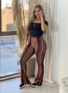 calça flare amara estampado preto/laranja